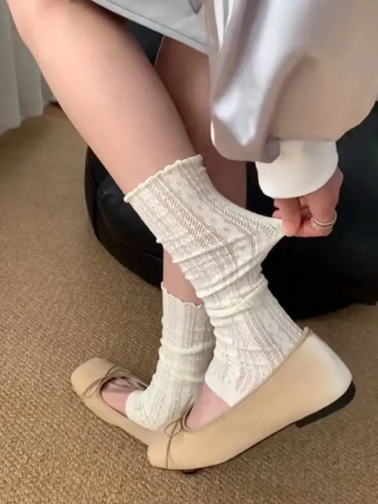 Lightweight Ballet Stamped Foot Pile Up Leg Covers With Twisted Mesh And Ruffle Detail For Summer