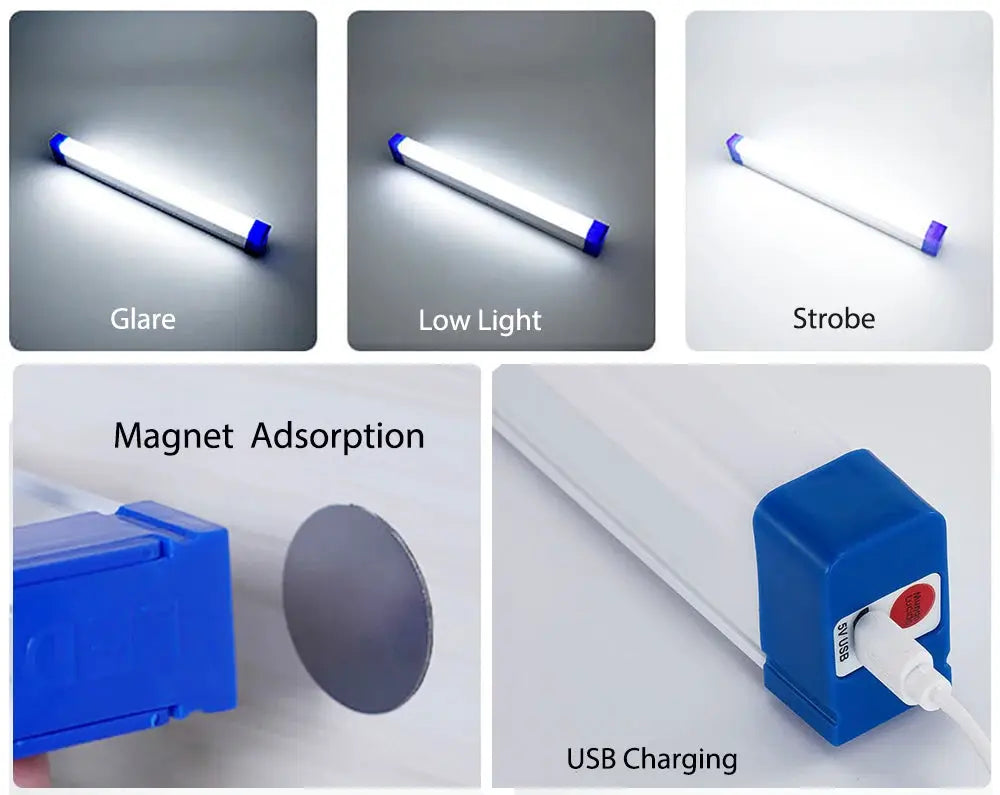 LED Video Light Wand by Simples Market with blue end caps; rechargeable handheld fill light, USB charging, magnet adsorption