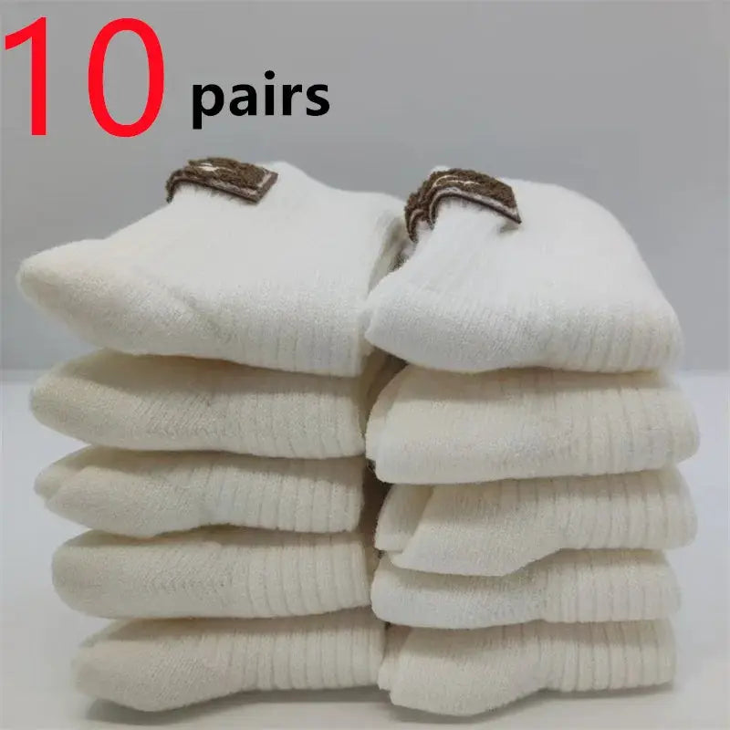 LuxWool Women Luxury Cashmere Wool Mid Calf Socks With Embroidered Logo For Snow Boots Thick Pile Warmth