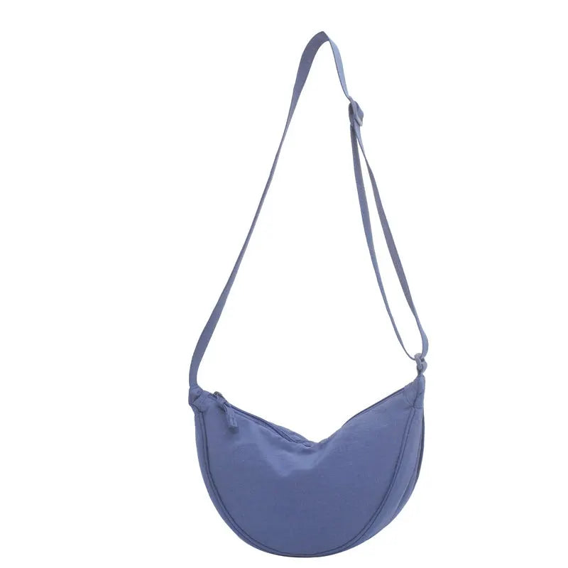 Crossbody bag, solid blue nylon by Simples Market with adjustable shoulder strap
