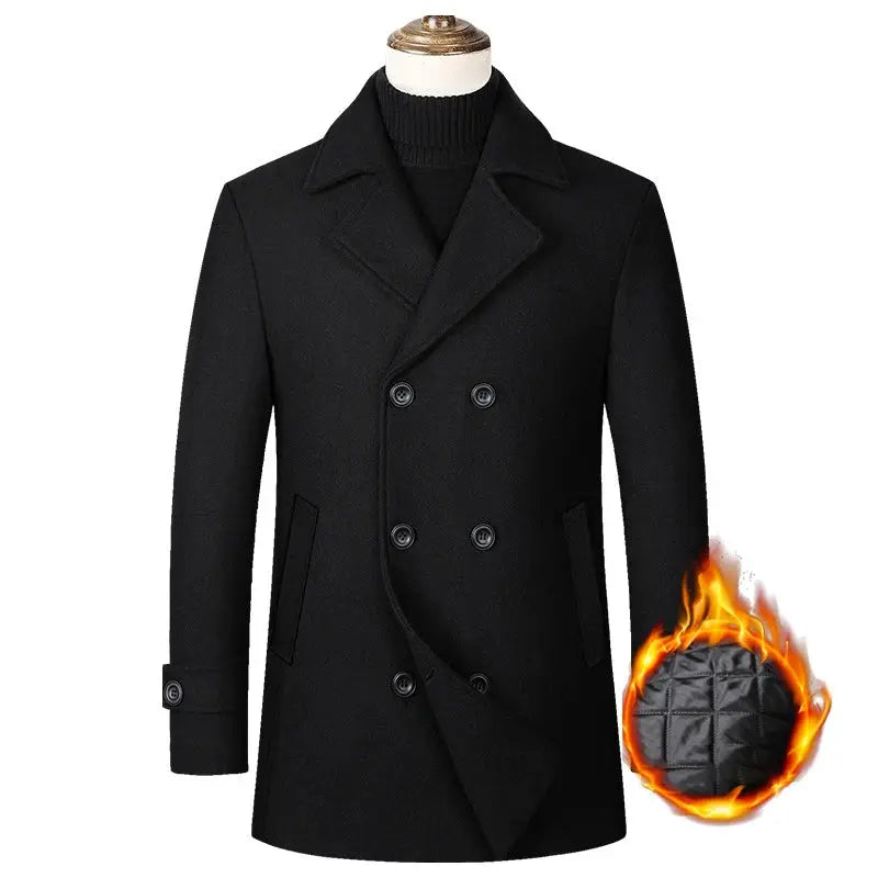 Men's double-breasted wool coat, black 40% wool by Simples Market for autumn/winter warmth