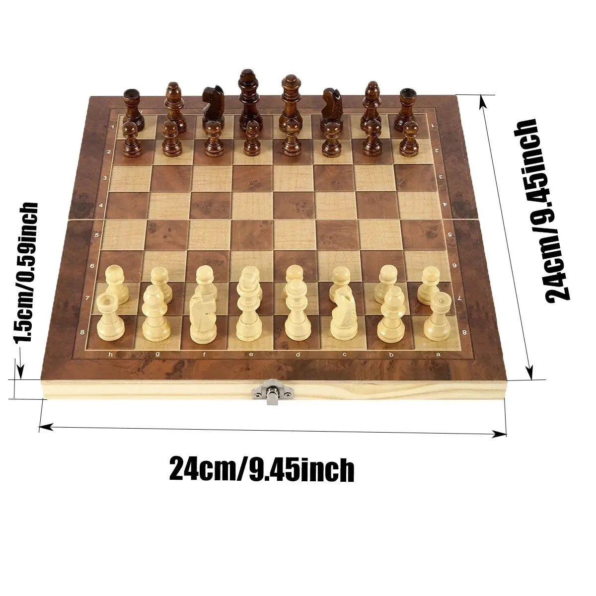 New 3 In 1 Wooden Checkers Backgammon And Chess Set With Portable Folding Board For Travel