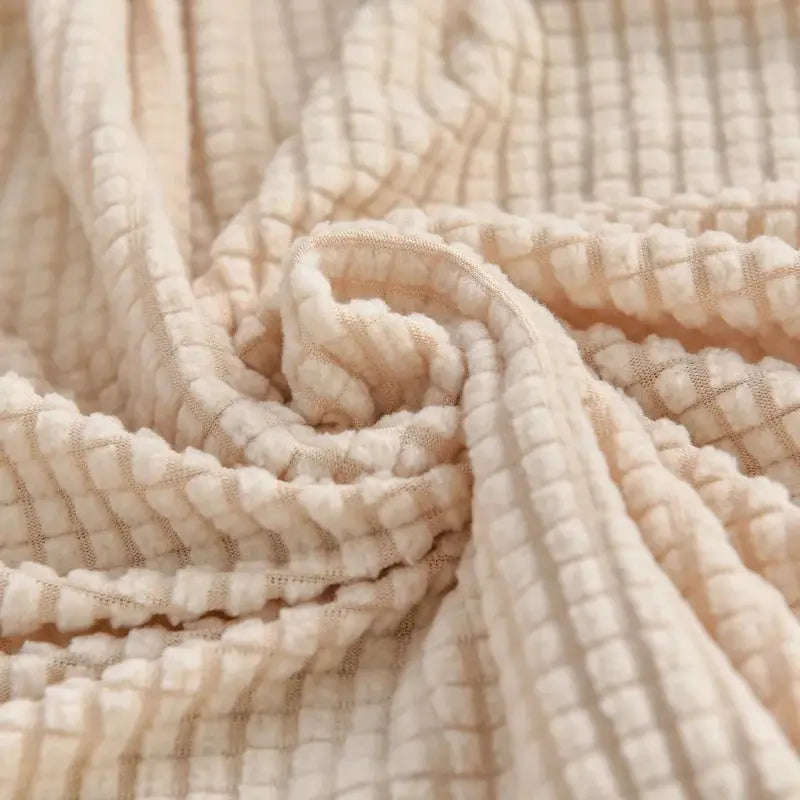 Thick elastic sofa cover in beige grid-textured plush fabric Simples Market
