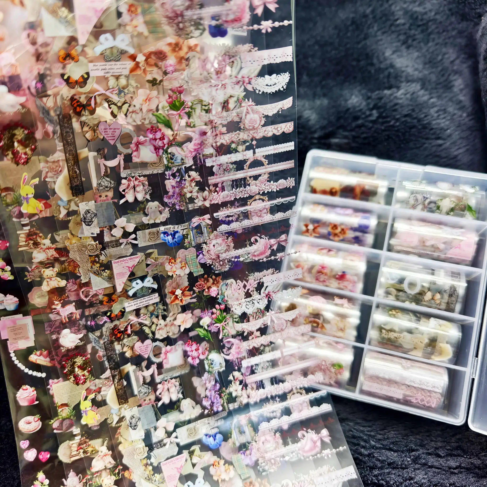 Nail art stickers set by Simples Market with pastel floral, bow and lace decals