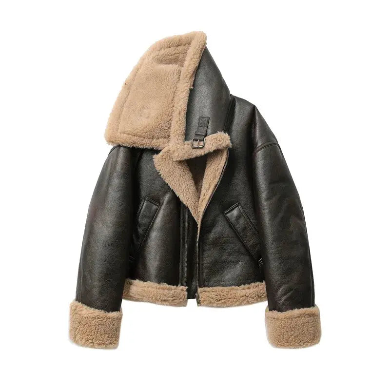 CozyNest Thickened DoubleSided Short Jacket For Women Brown Coat With Superior Warmth And Insulation
