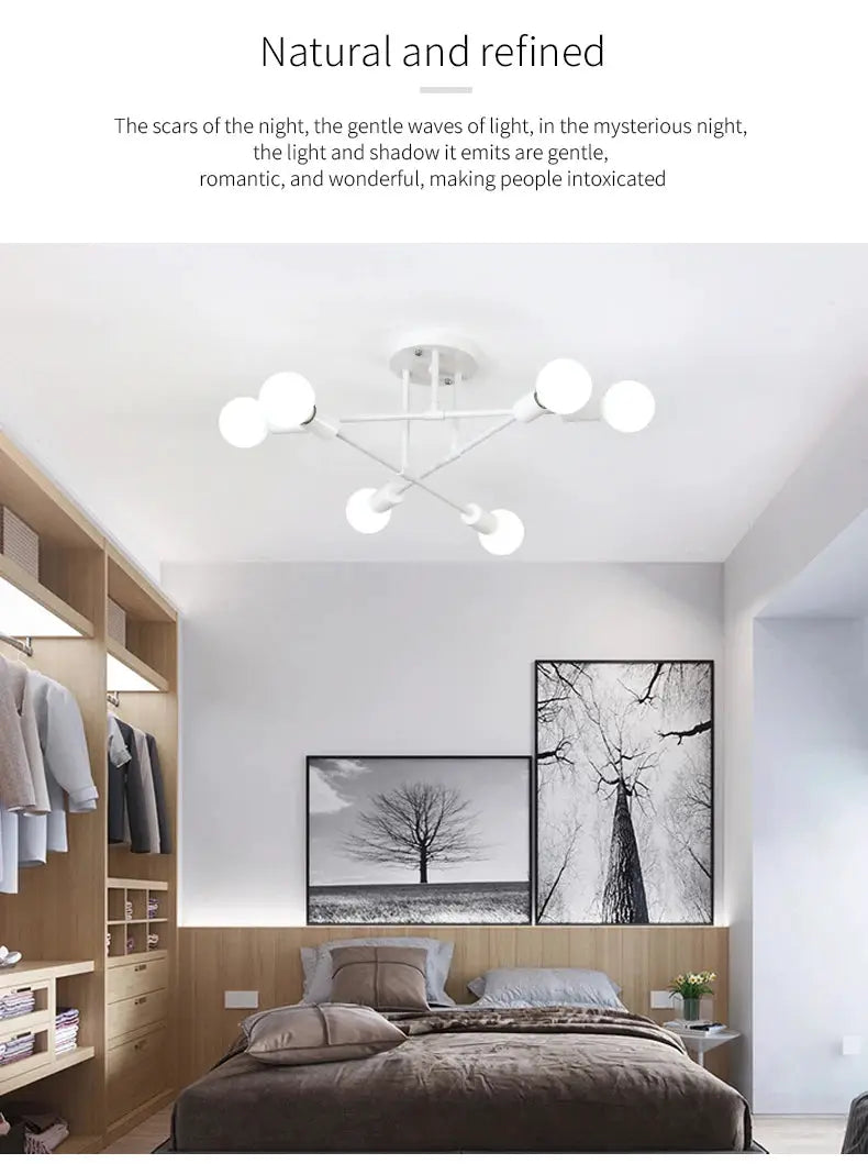 Simples Market 6-head white LED ceiling lamp, retro industrial wrought-iron style for modern living room
