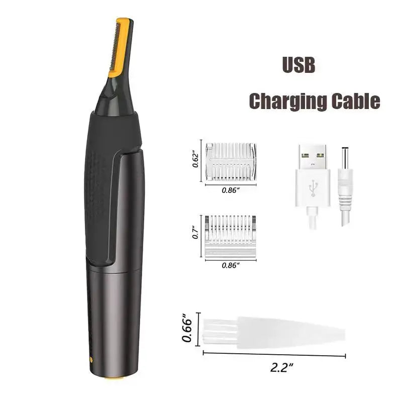 Simples Market nose, ear and face trimmer; black USB-rechargeable electric grooming tool with yellow trimming head