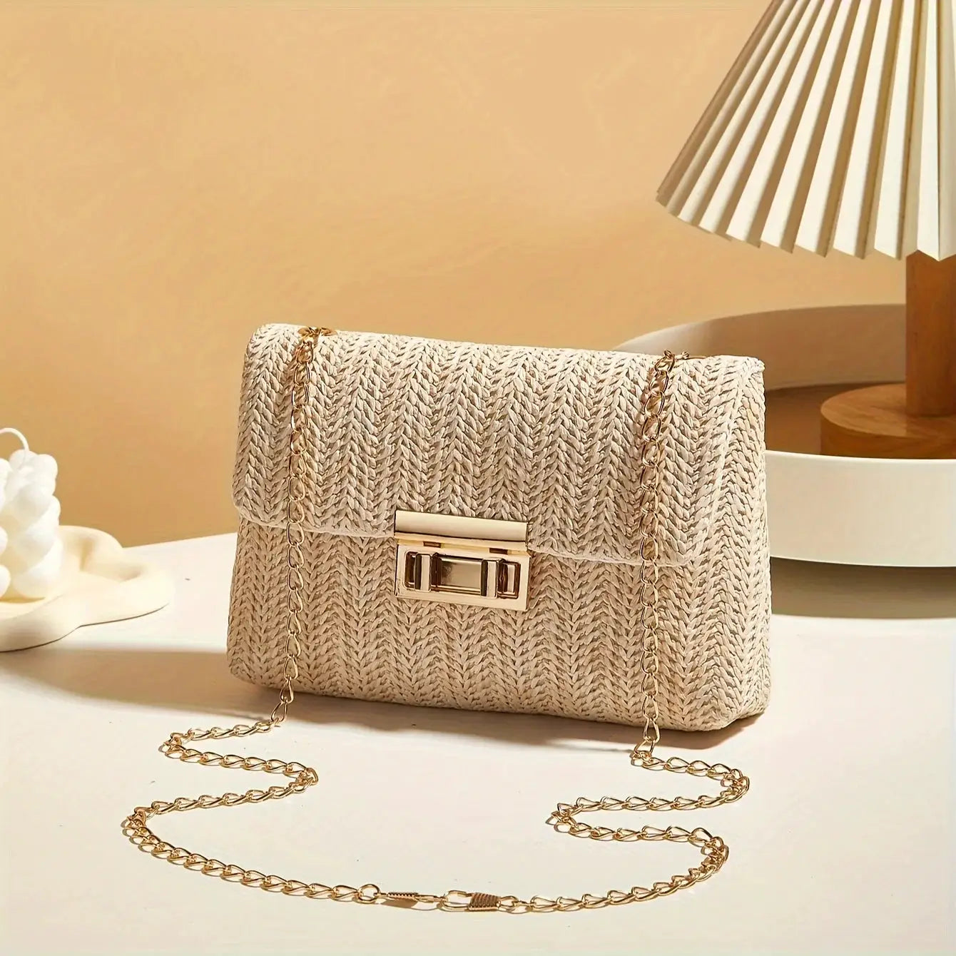 Handwoven Straw Womens Shoulder Bag Crossbody With Lock Closure For Secure Everyday Style