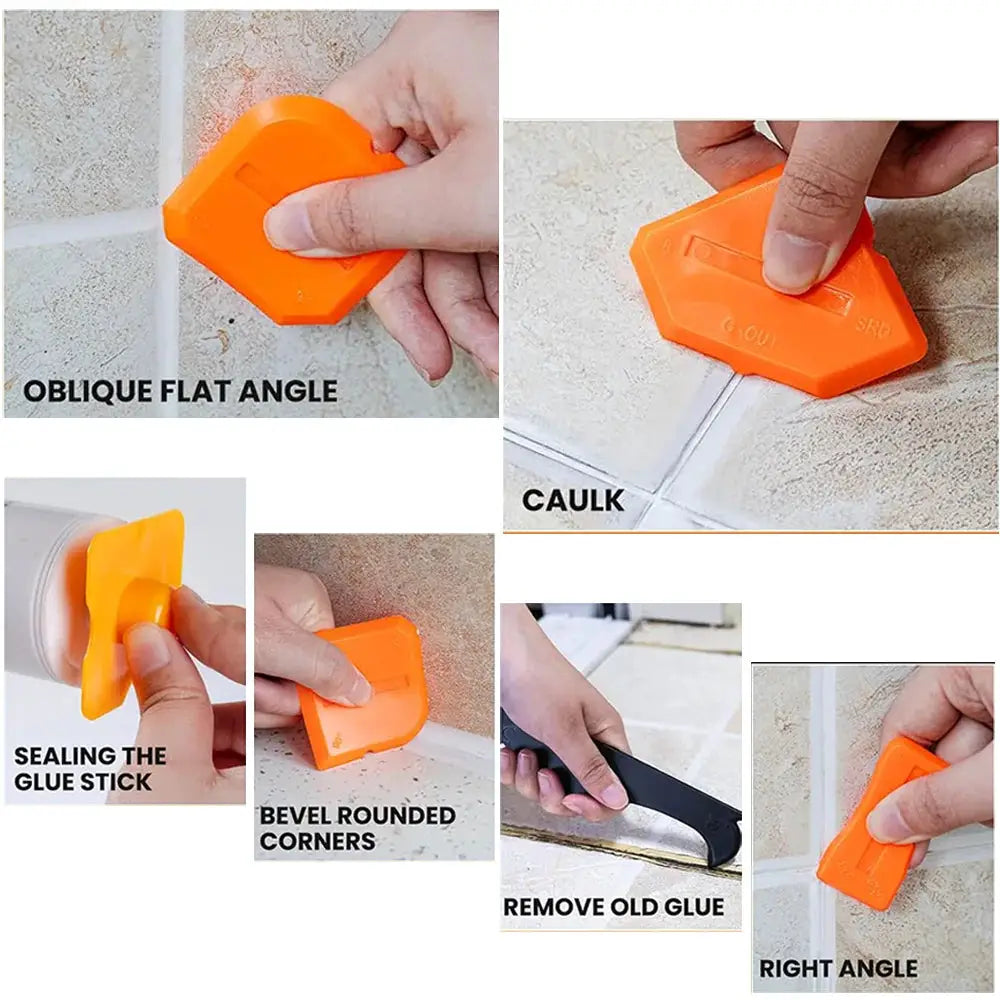 5-In-1 Silicone Scraper Squeegee Glue Remover Knife Caulking Tool Kit For Grout Crack Repair