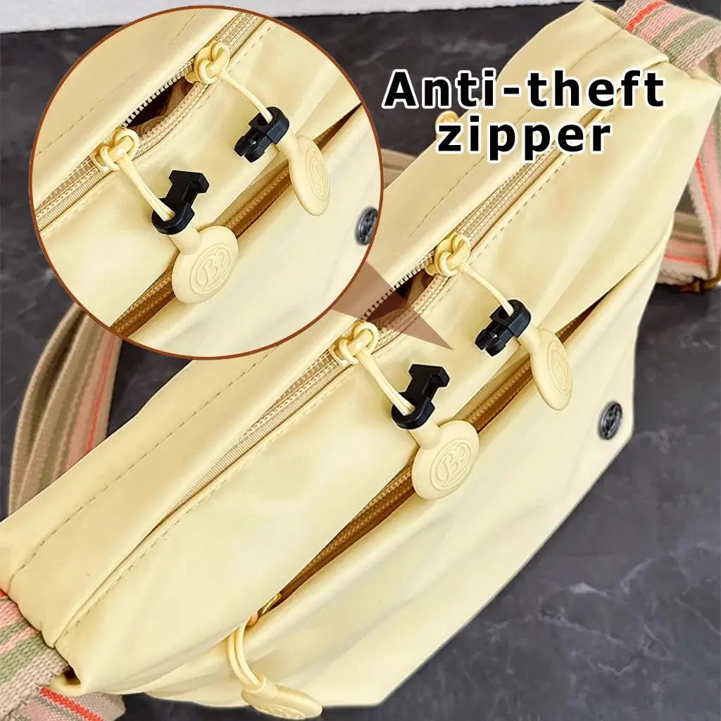 Simples Market yellow nylon crossbody bag with anti-theft zipper and adjustable strap