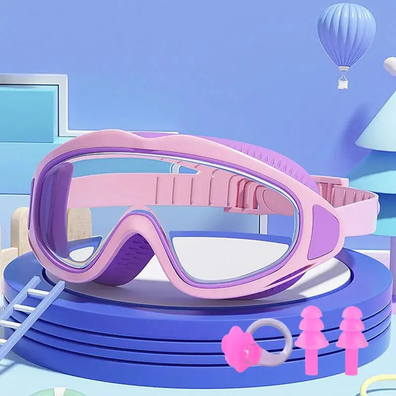 Vibrant Pink Kids Swimming Goggles Anti Fog Anti UV Wide Angle Waterproof Pool Glasses Pack