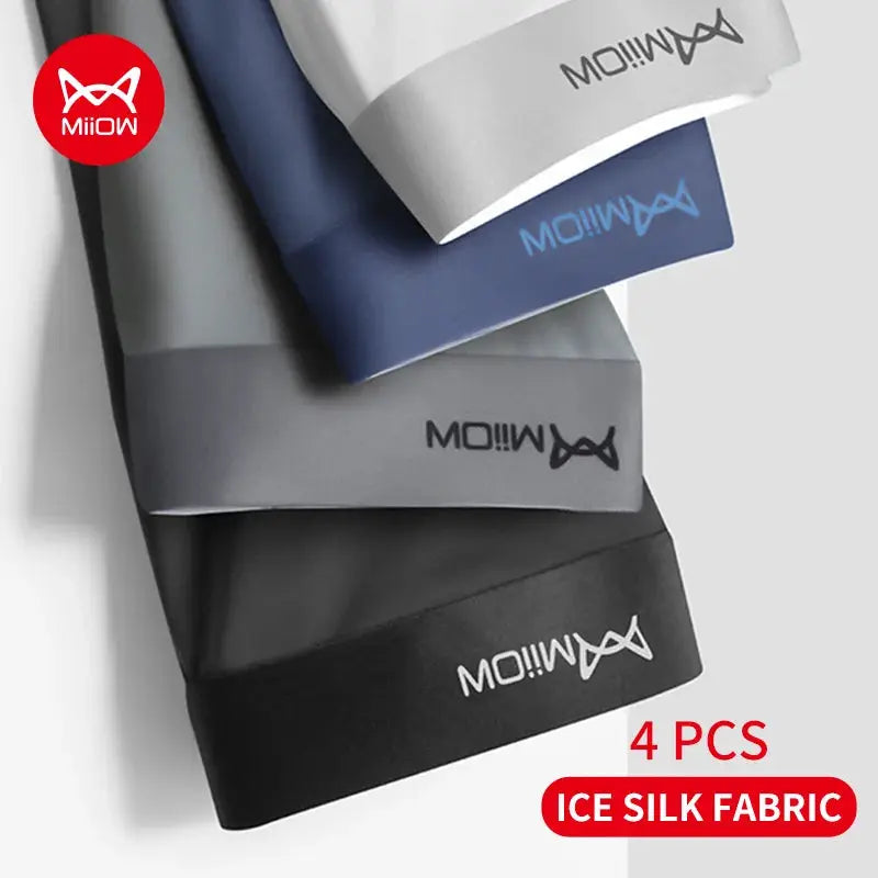 MiiOW ice silk men boxer shorts 4 pcs set; graphene antibacterial, seamless breathable underwear.