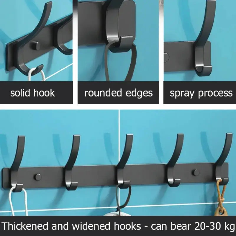 Black White Folding Robe Hooks Aluminum Wall Rack for Bathroom