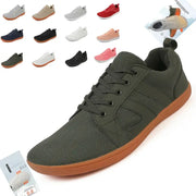 Simples Market wide-toed barefoot sneakers; olive green casual sport shoes with orange sole and multiple color options.