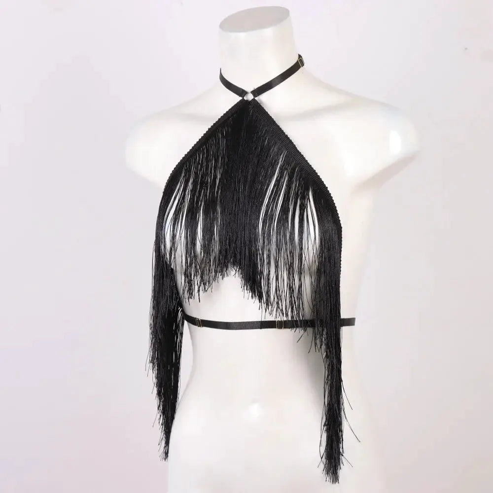 NovaTrend Tassel Halter Top With Adjustable Elastic Harness For All Season Casual Wear For Women