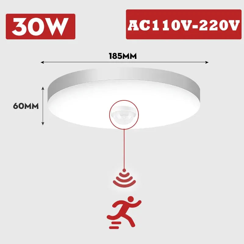 Simples Market 30W motion sensor LED ceiling lamp, AC110-220V, white circular ceiling light