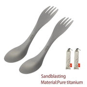 2-pack titanium sporks, 2-in-1 spoon and fork, ultralight sandblasted finish, includes two carrying pouches