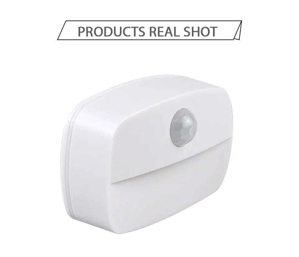White LED night light with motion sensor, battery-powered wireless cabinet lamp for bedroom, closet, and stairs