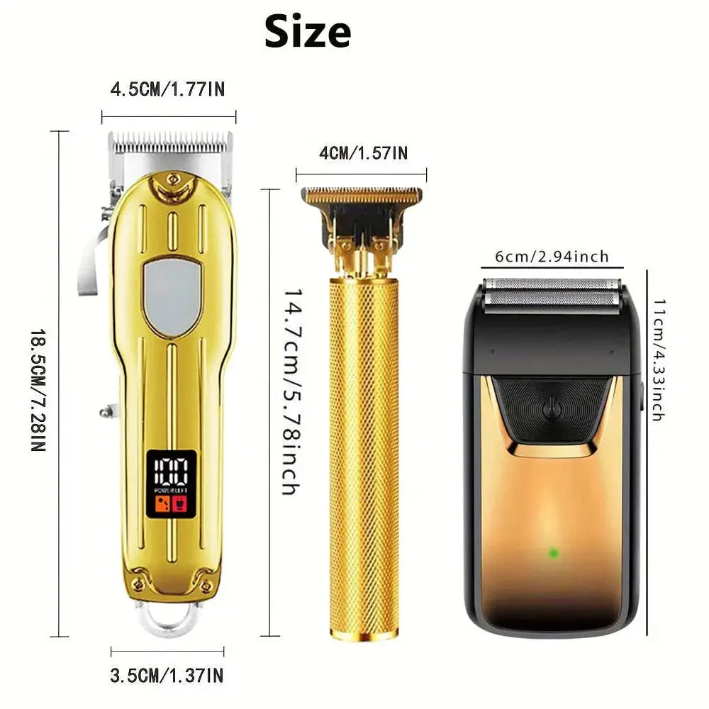 Professional hair clipper and trimmer set, 3-piece; gold and black Simples Market grooming kit