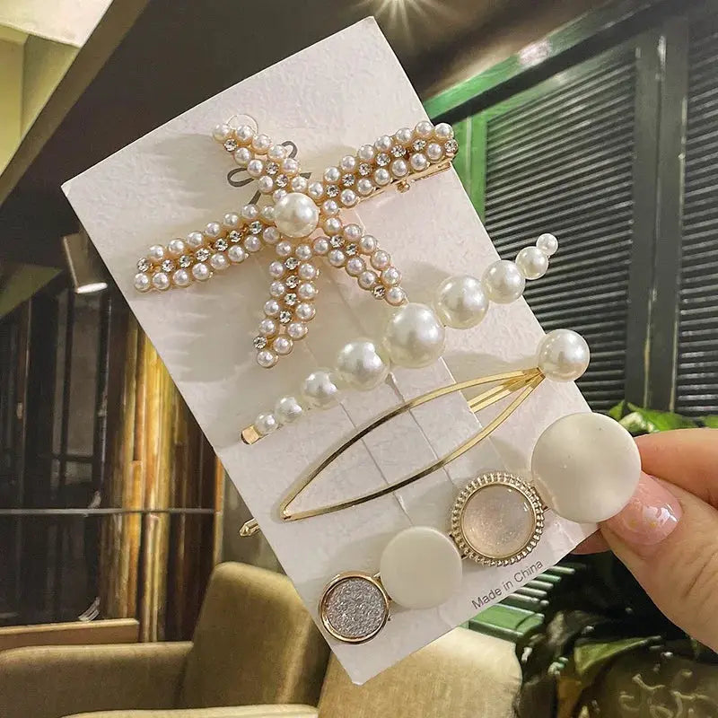 Korean Inspired Luxe Pearl Hair Clips With Geometric Alloy And Plastic Pins For Women Secure Fashion Accessory