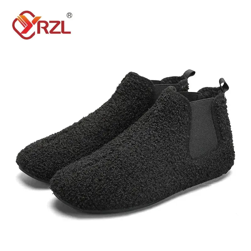 YRZL Winter Warm Cotton Indoor Slippers For Men Soft Sole Anti Slip Plush Lining Casual Home Shoes
