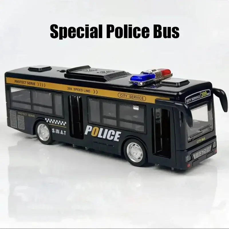 Double Decker Sightseeing Bus Model Die Cast Pull Back Toy Open Doors with Light Music for Boys