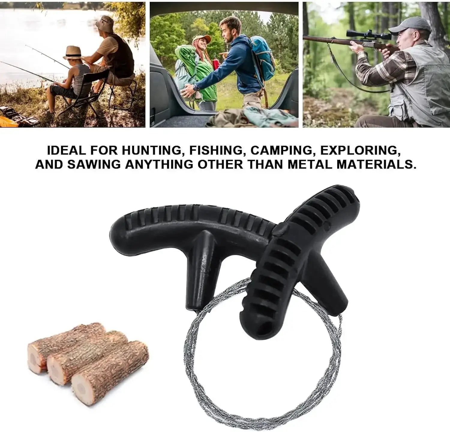 Simples Market portable survival chain saw with black dual-handled design and steel wire chain for camping and hiking