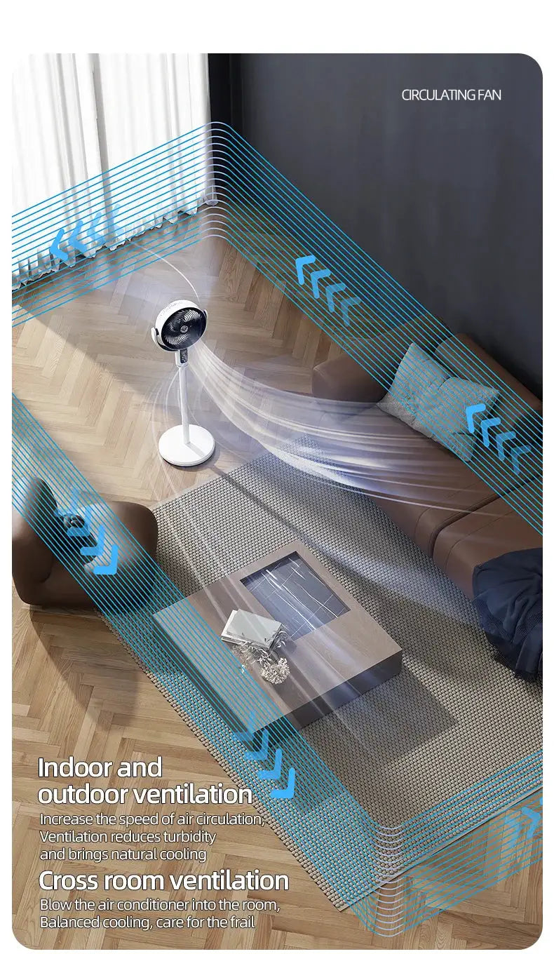 Floor fan by Simples Market, white with remote for indoor and outdoor ventilation
