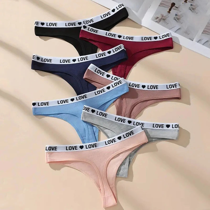 7-piece women's thong underwear set in assorted colors; cotton, T-back, Simples Market