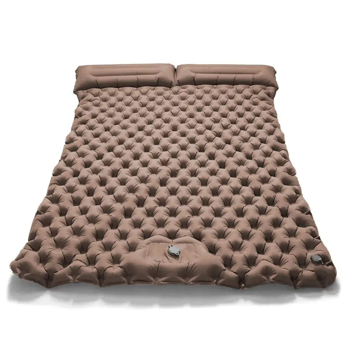 Double air mattress for camping with built-in pump, brown, waterproof, portable
