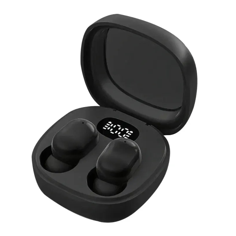 VIKEFON Bluetooth 5.3 wireless TWS earphones in black with charging case and digital display