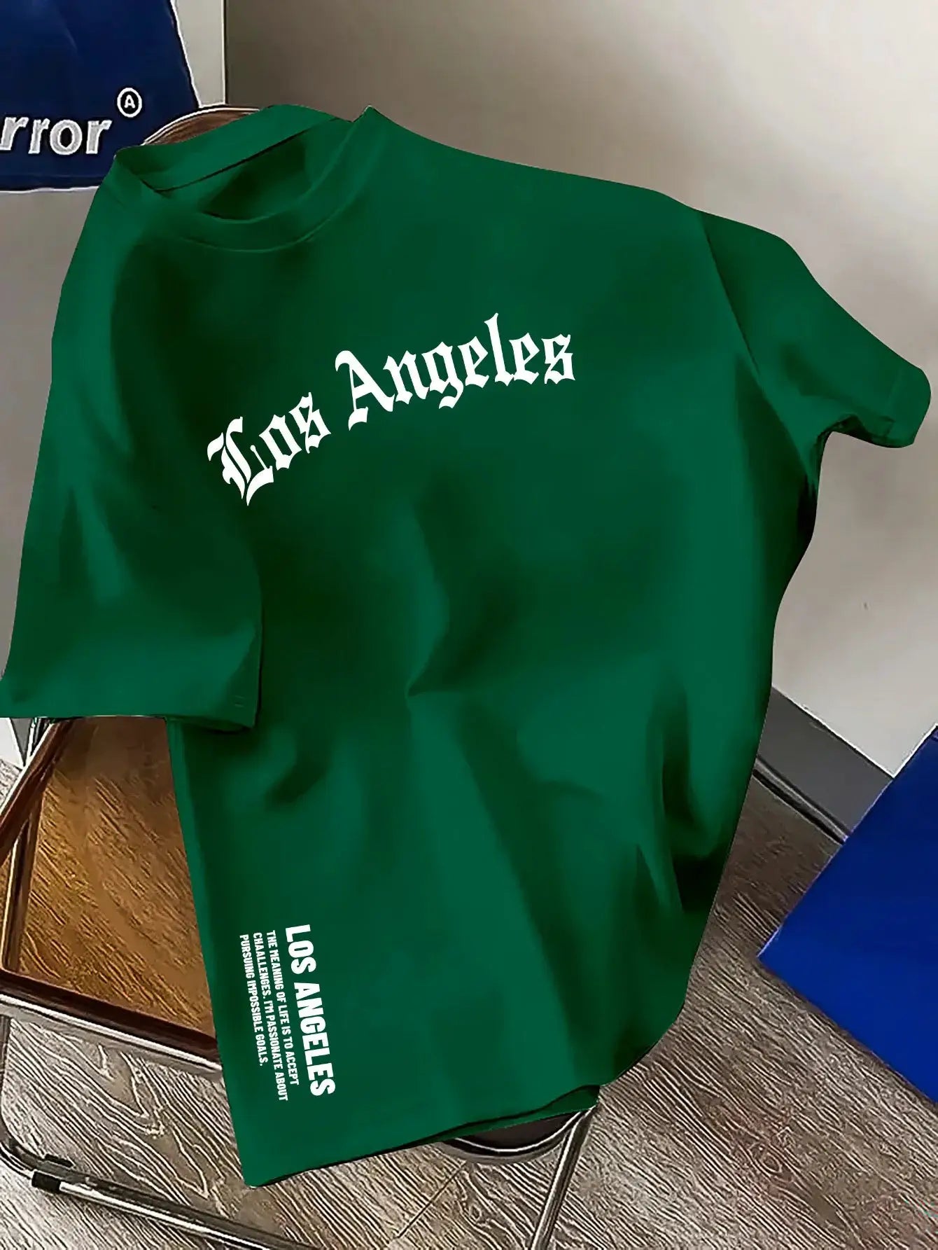 Men's Summer One Hundred Percent Cotton Los Angeles Letter Print Loose Fit Short Sleeve Round Neck T Shirt
