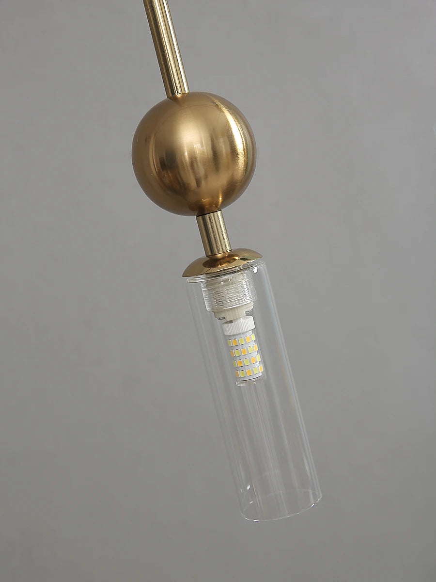 Nordic Light pendant lamp, gold metal with cylindrical clear glass shade housing an LED module