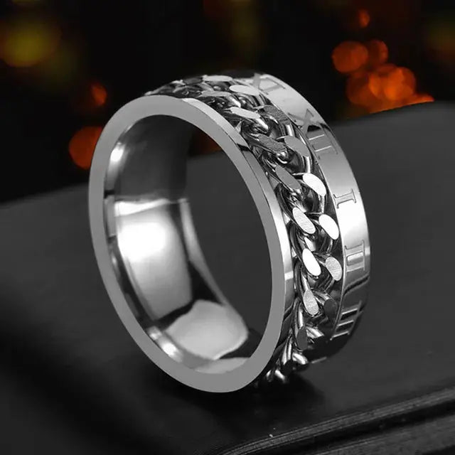 Stainless Steel Rotating Chain Ring for Men and Women High Quality Spinner Punk Jewelry for Parties Gift