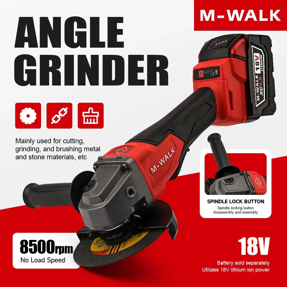 M-WALK 8500 RPM High Speed Brushless Angle Grinder 100 And 125mm With Safety Guard For 18V M-WALK Battery