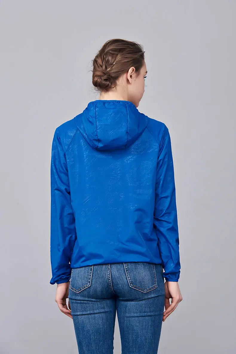 JNLN unisex hiking jacket blue waterproof windbreaker with hood by Simples Market