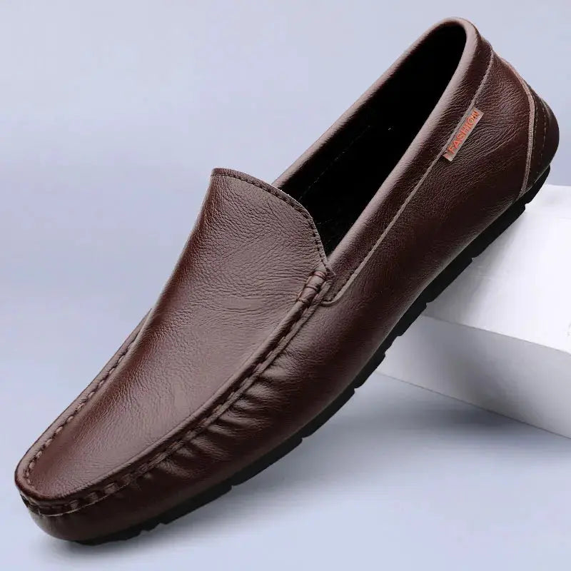Genuine leather men's loafers by Simples Market, brown slip-on driving moccasins