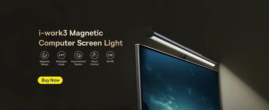i-work3 magnetic computer screen light mounted above LCD monitor, black metal USB desk lamp