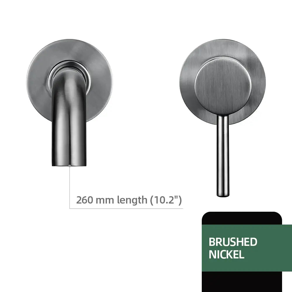 Basin faucet brushed nickel, wall-mounted with single lever and backplate, 260 mm long, Simples Market.