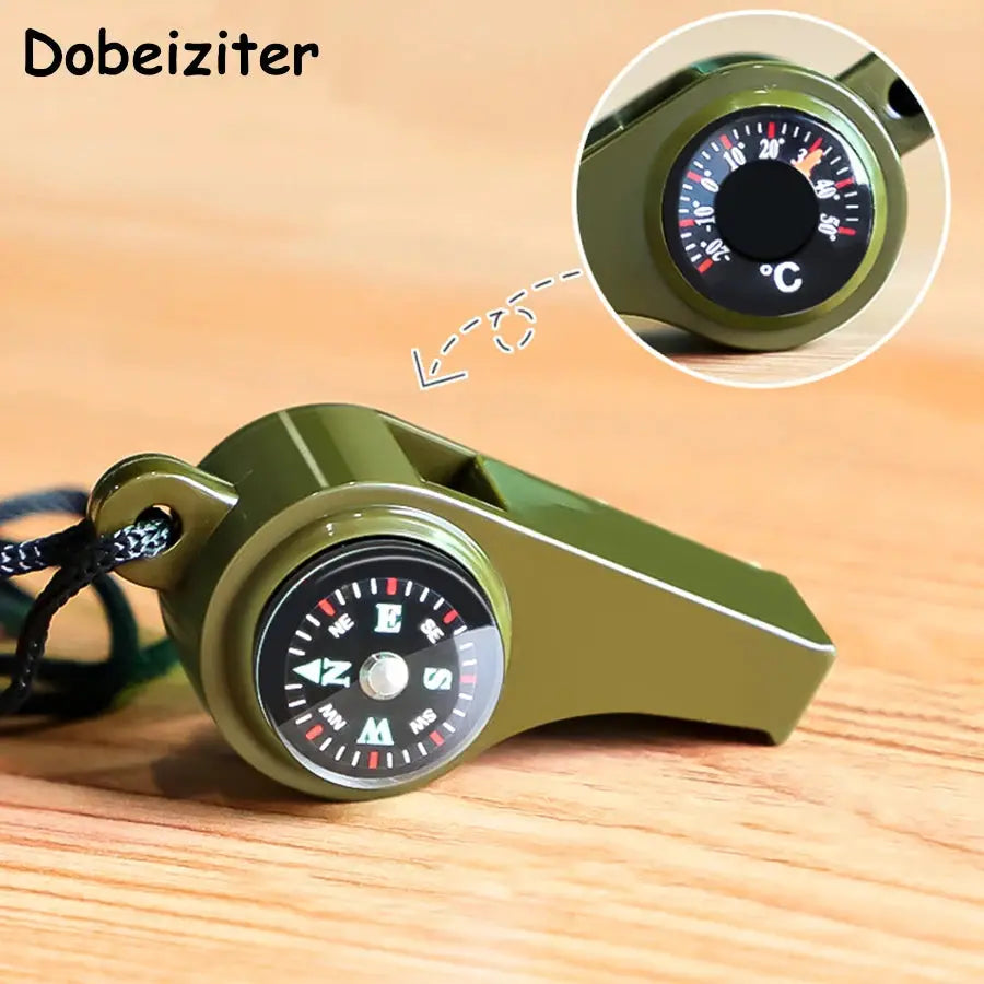 High Decibel Emergency Rescue Whistle With Compass And Thermometer Keychain For Camping Hiking And Outdoor Activities