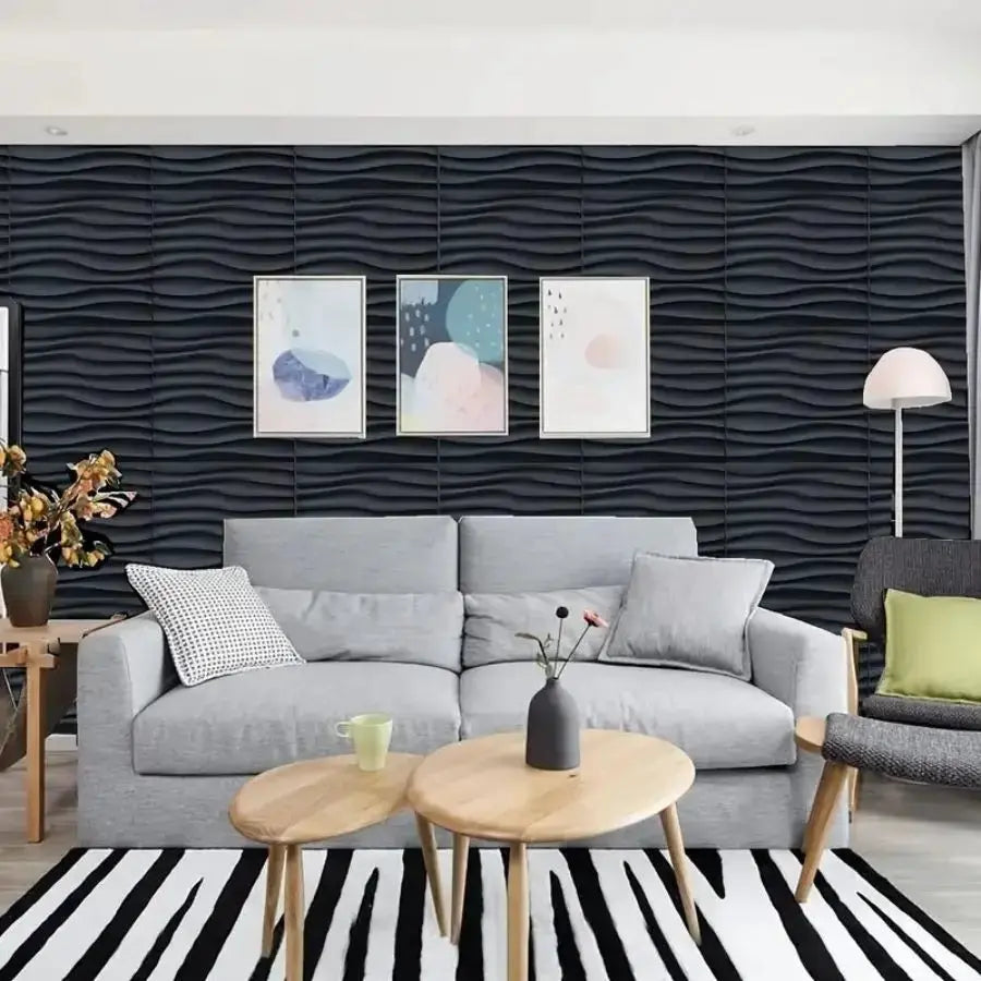 3D textured wall panels by Simples Market, navy wave pattern, 12/20 pcs, 30x30 cm for indoor living room decor