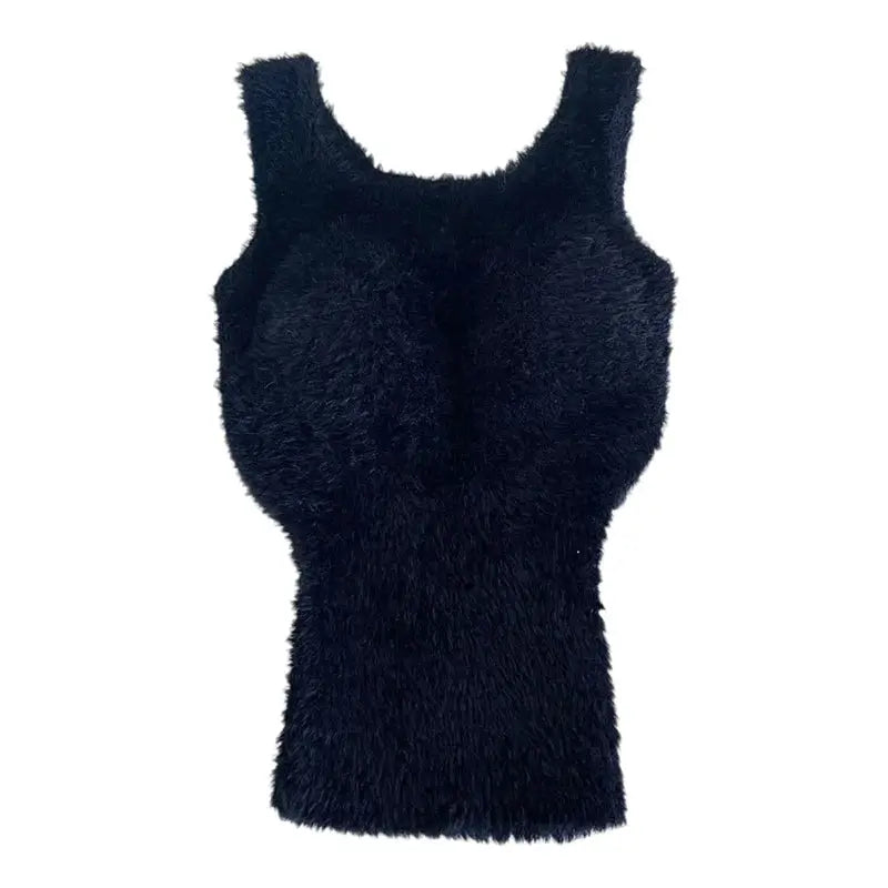 Girls' plush navy fleece tank top, cozy fuzzy sleeveless warm top