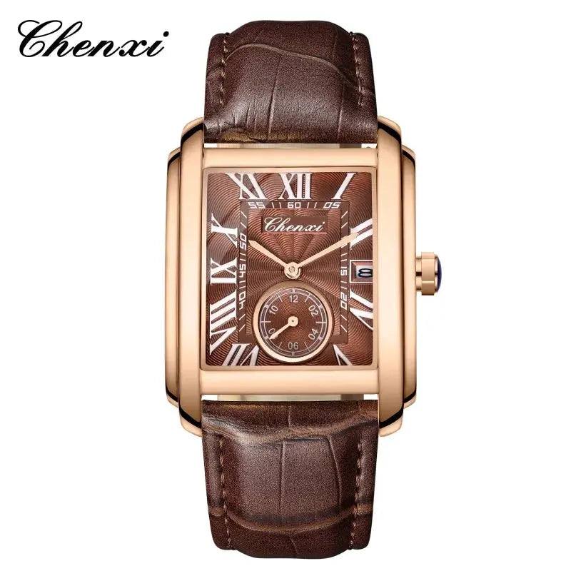 Chenxi 8216 Mens Watch With Alloy Case Leather Strap Waterproof Military Calendar Quartz Movement