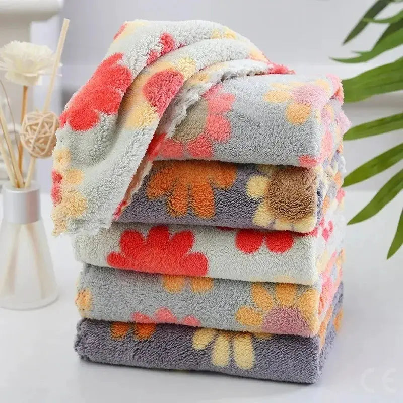 4-pack kitchen cleaning cloths, Simples Market; coral fleece with sunflower print, soft absorbent 30x30 cm.