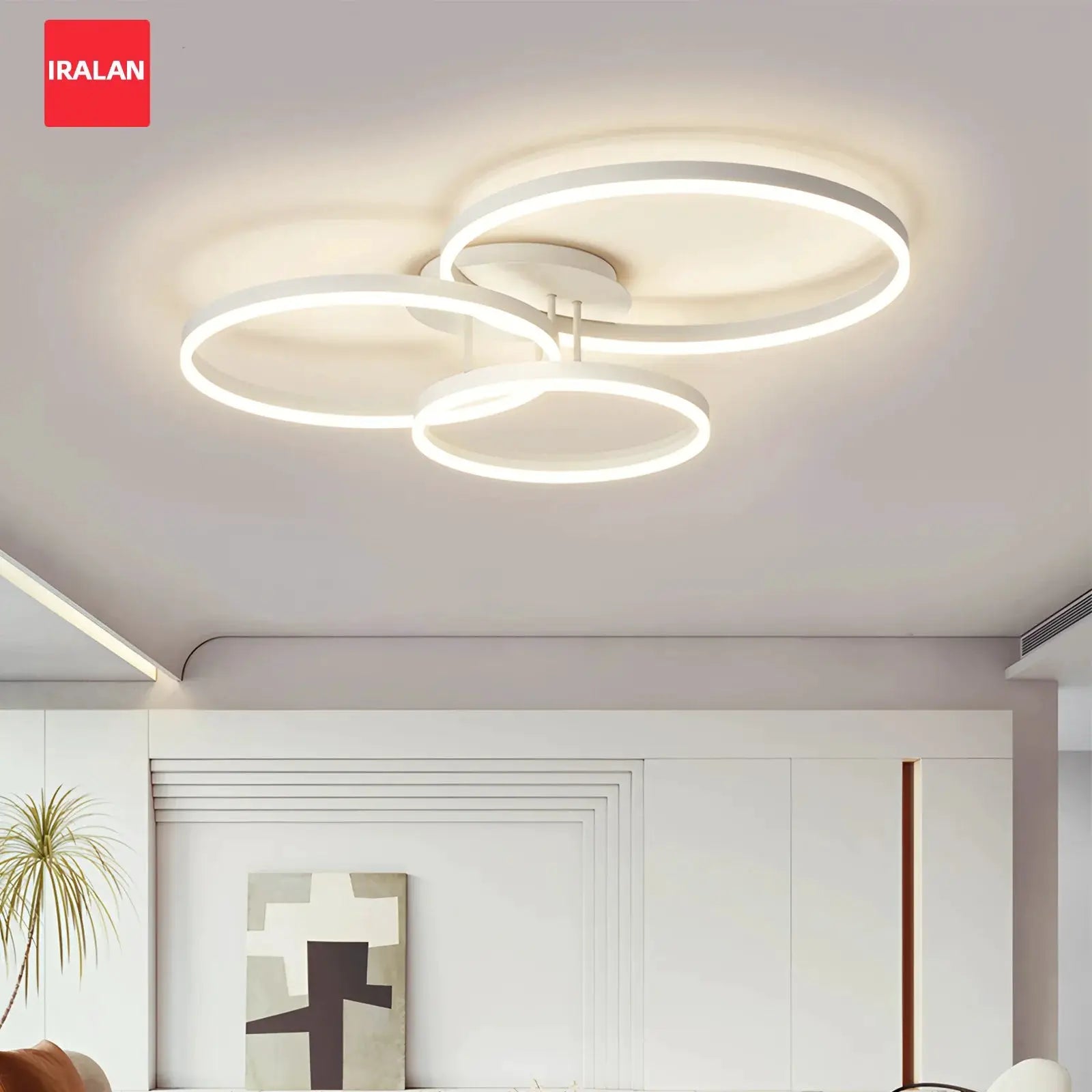 Smart ceiling chandelier with three white circular LED rings by IRALAN