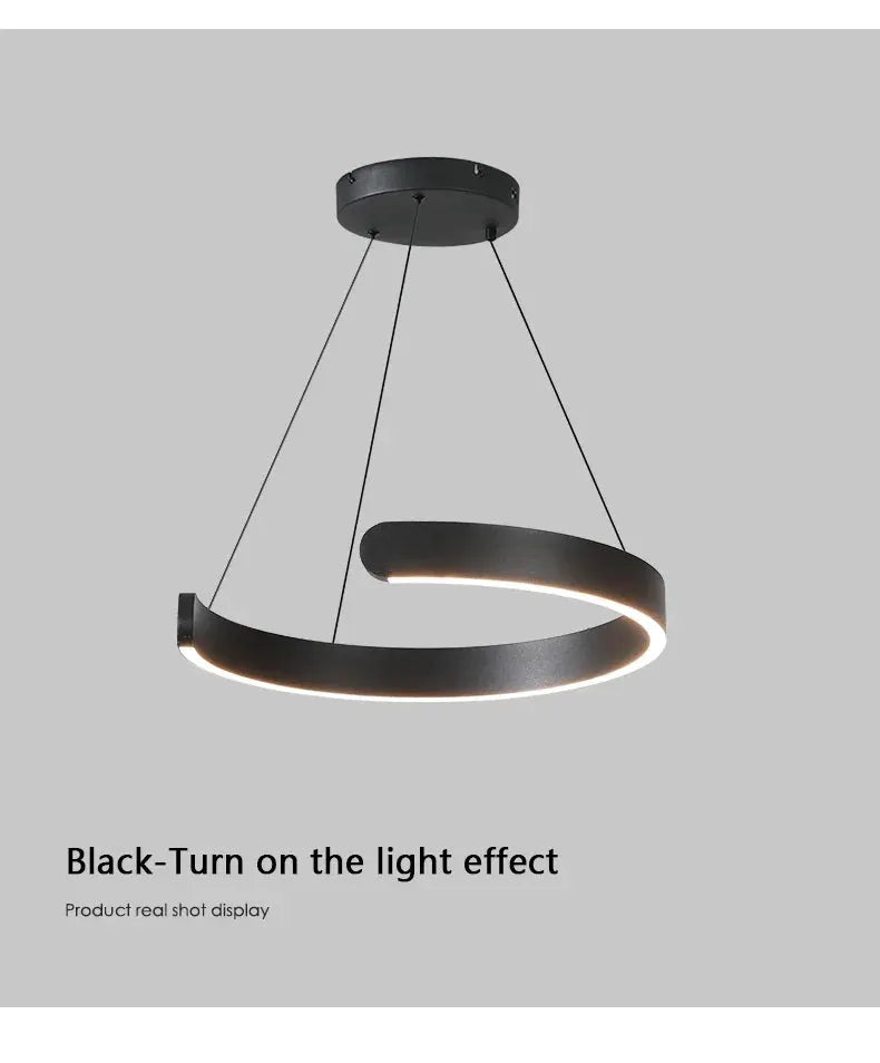 Simples Market black ring ceiling chandelier with LED light strip for dining room.