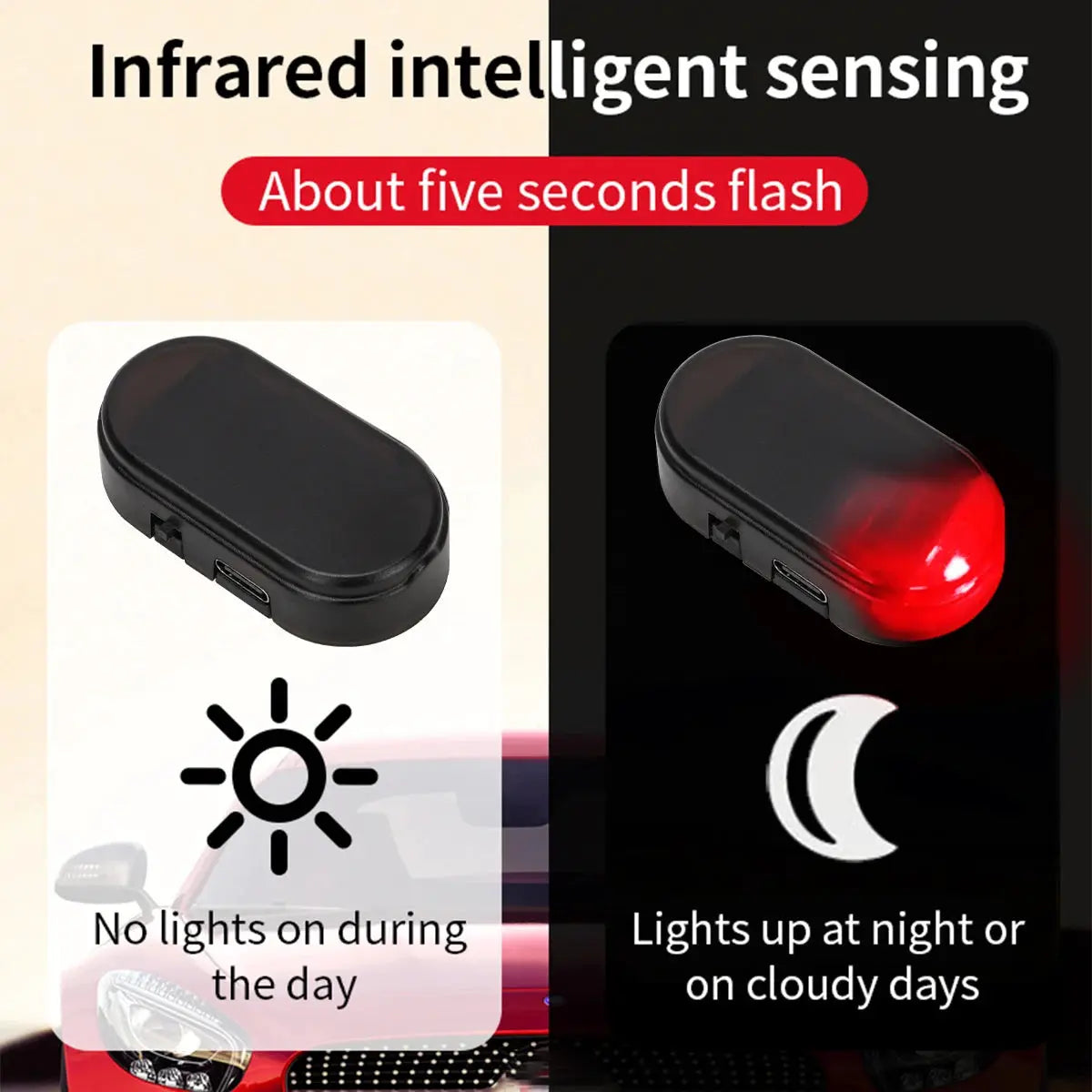 2-pack solar powered car warning lights, blue and red, simulated wireless security flashers