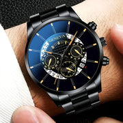 NovaTime Mens Quartz Watch Set 3Pc Stainless Steel Strap Circular Dial Date Function Electronic Drive
