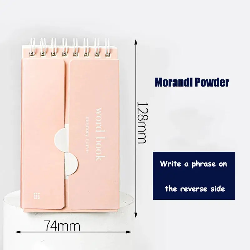 Pink spiral-bound World Book notebook planner in Morandi Powder, portable 128mm by 74mm