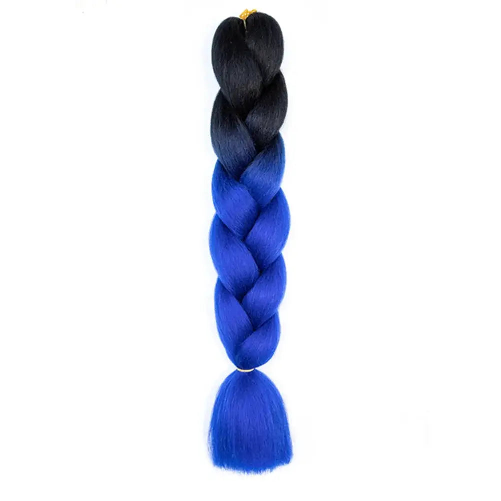 24-inch DIY jumbo braiding hair, synthetic Afro crochet braid in black-to-blue ombre.